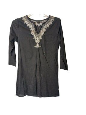 Ing.Com Black Large Tunic Top W/ Silver Embroidery Tassel Cotton Hippy Boho #I-2
